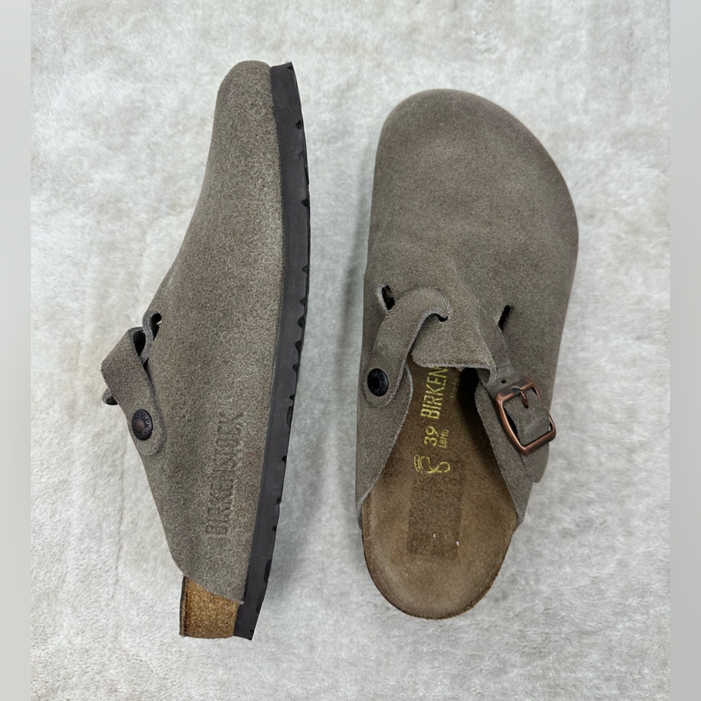 Birkenstock Taupe Suede Boston Clog Mule Size 39 US 8.5 Regular width